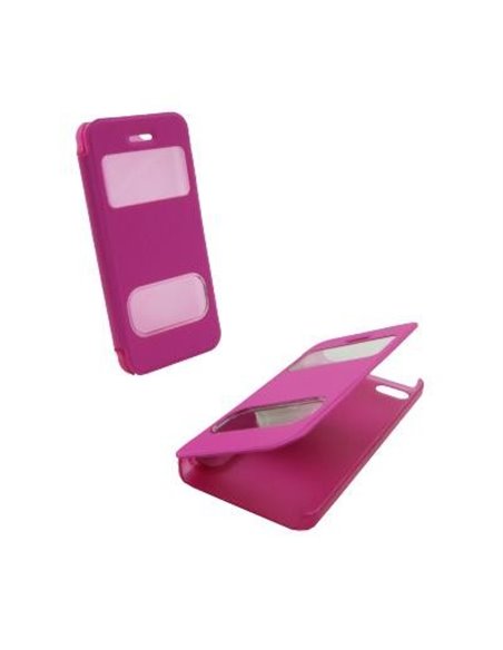 CUSTODIA FLIP ORIZZONTALE per APPLE IPHONE 5c CON DOPPIA FINESTRA IDENTIFICATIVO CHIAMANTE COLORE ROSA