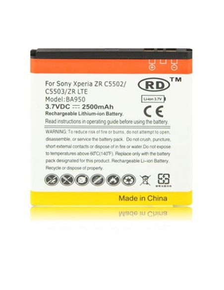BATTERIA SONY BA950 per XPERIA ZR, M36H, C5502, C5503, LTE, HSPA+ 2500 mAh LI-ION SEGUE COMPATIBILITA'..