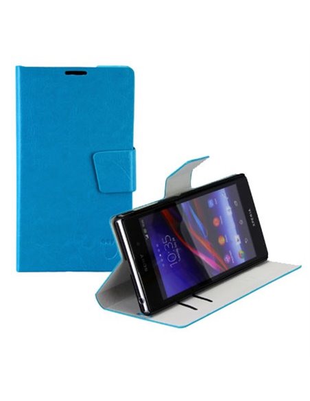 CUSTODIA FLIP ORIZZONTALE PELLE per SONY XPERIA Z1, L39H, C6902, C6903, C6906, C6943 CON STAND E PORTA CARTE COLORE AZZURRO