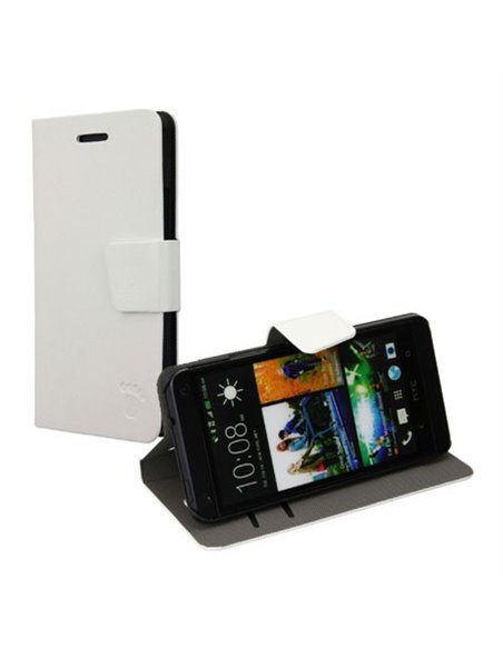 CUSTODIA FLIP ORIZZONTALE PELLE per HTC ONE, M7 CON STAND E PORTA CARTE COLORE BIANCO