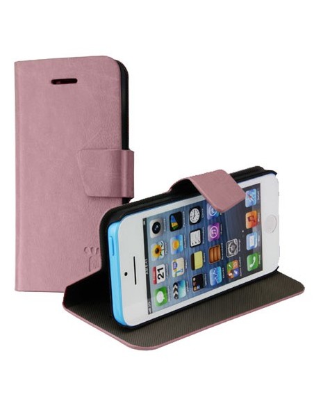 CUSTODIA FLIP ORIZZONTALE PELLE per APPLE IPHONE 5c CON STAND E PORTA CARTE COLORE ROSA