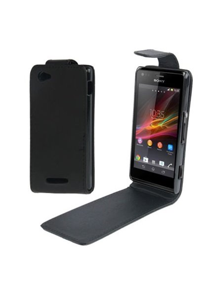 CUSTODIA FLIP VERTICALE PELLE per SONY XPERIA M, C1904, C1905, C2004, C2005 COLORE NERO