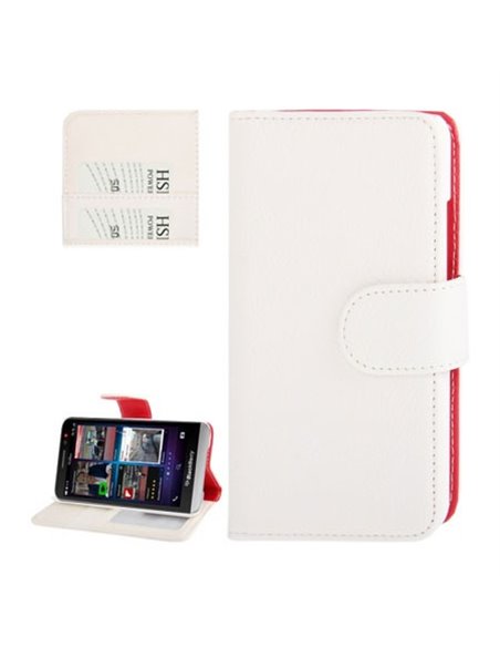 CUSTODIA FLIP ORIZZONTALE PELLE RUVIDA per BLACKBERRY Z30 CON STAND E PORTA CARTE COLORE BIANCO