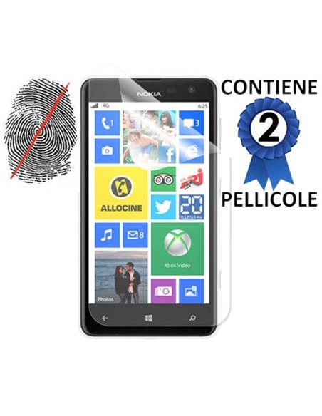 PELLICOLA PROTEGGI DISPLAY ANTI IMPRONTA NOKIA LUMIA 625 CONFEZIONE 2 PEZZI