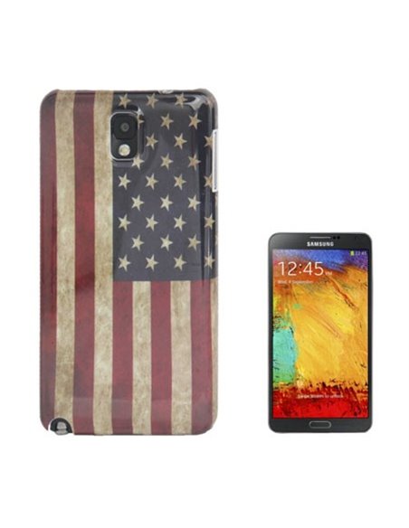 CUSTODIA BACK RIGIDA per SAMSUNG GALAXY NOTE 3, N9000, N9002, N9005 FANTASIA BANDIERA USA ANTICATA