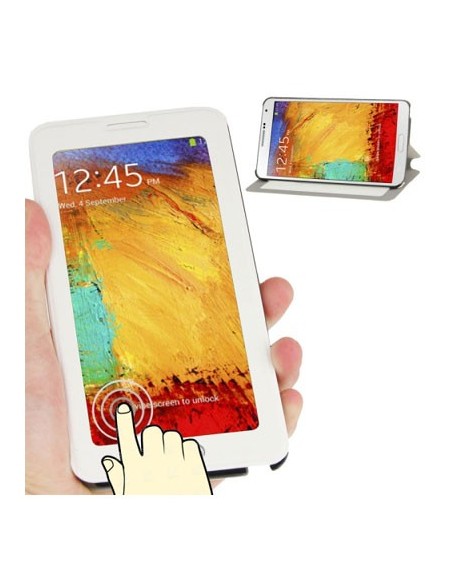 CUSTODIA FLIP ORIZZONTALE TOUCH SCREEN per SAMSUNG GALAXY NOTE 3, N9000 CON FINESTRA GRANDE E STAND COLORE BIANCO