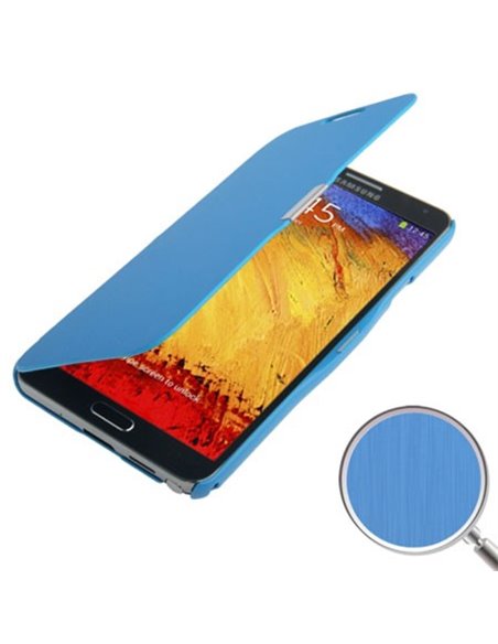 CUSTODIA FLIP ORIZZONTALE per SAMSUNG GALAXY NOTE 3, N9000, N9002, N9005 COLORE AZZURRO EFFETTO SPAZZOLATO