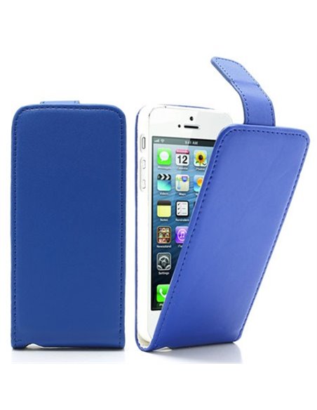 CUSTODIA FLIP VERTICALE PELLE per APPLE IPHONE 5, 5S COLORE BLU