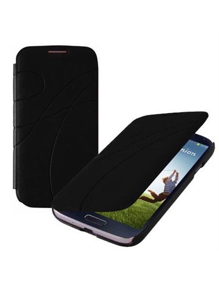 CUSTODIA FLIP BOOK PELLE per SAMSUNG I9500 GALAXY S4, I9505, I9502 CON PORTA CARTE FANTASIA GROOVE COLORE NERO