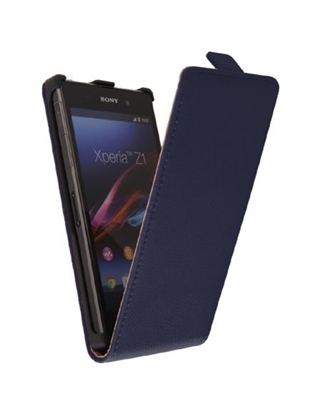 CUSTODIA FLIP VERTICALE SLIM PELLE per SONY XPERIA Z1, L39H, C6902, C6903, C6906, C6943, HONAMI COLORE BLU