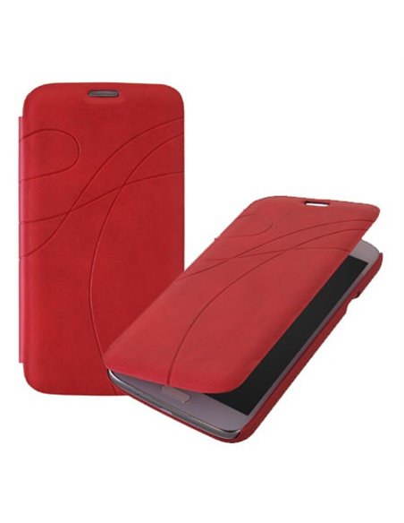 CUSTODIA FLIP BOOK PELLE per SAMSUNG I9150 GALAXY MEGA 5.8' POLLICI, I9152 CON PORTA CARTE FANTASIA GROOVE COLORE ROSSO