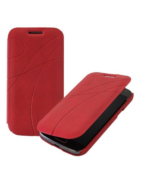 CUSTODIA FLIP BOOK PELLE per SAMSUNG I9190 GALAXY S4 MINI FANTASIA GROOVE COLORE ROSSO