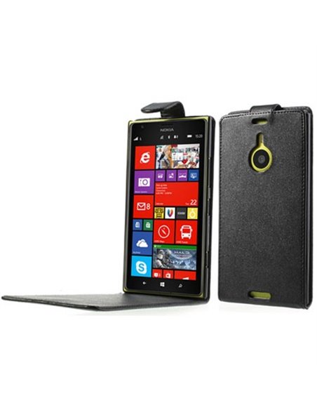 CUSTODIA FLIP VERTICALE PELLE per NOKIA LUMIA 1520 COLORE NERO