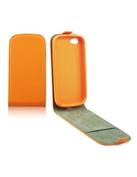 CUSTODIA FLIP VERTICALE SLIM PELLE per APPLE IPHONE 4, 4s CON INTERNO IN TPU SILICONE COLORE ARANCIONE