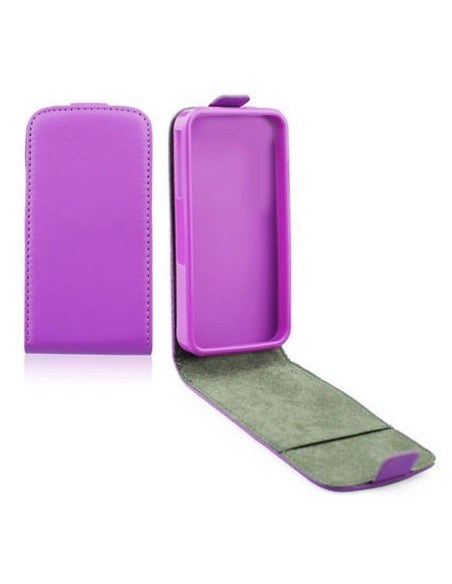 CUSTODIA FLIP VERTICALE SLIM PELLE per SAMSUNG I9190 GALAXY S4 MINI, I9192, I9195 CON INTERNO IN TPU SILICONE COLORE VIOLA