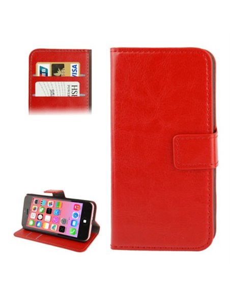 CUSTODIA FLIP ORIZZONTALE per APPLE IPHONE 5c CON STAND E TASCHE PORTA CARTE COLORE ROSSO