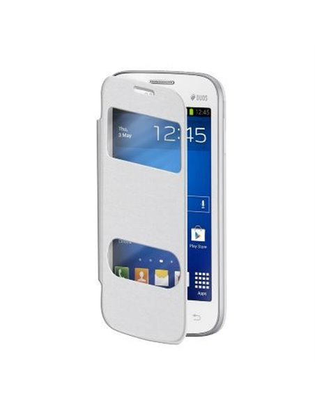 CUSTODIA FLIP ORIZZONTALE per SAMSUNG S7260 GALAXY STAR PRO CON DOPPIA FINESTRA IDENTIFICATIVO CHIAMANTE COLORE BIANCO