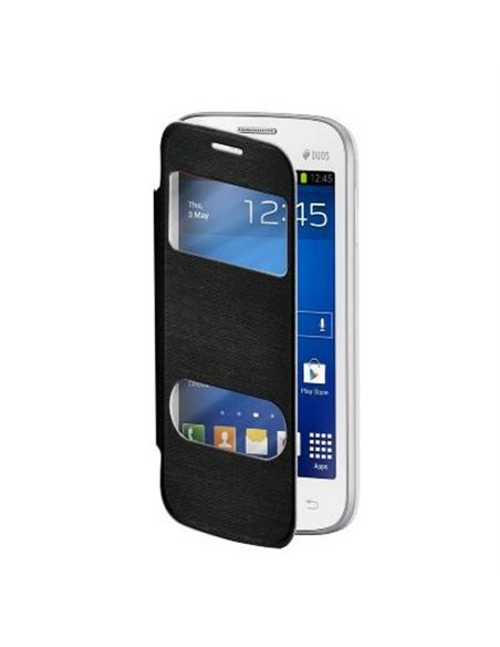 CUSTODIA FLIP ORIZZONTALE per SAMSUNG S7260 GALAXY STAR PRO CON DOPPIA FINESTRA IDENTIFICATIVO CHIAMANTE COLORE NERO