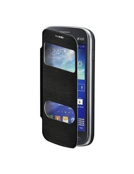 CUSTODIA FLIP ORIZZONTALE per SAMSUNG S7270 GALAXY ACE 3 CON DOPPIA FINESTRA IDENTIFICATIVO CHIAMANTE COLORE NERO