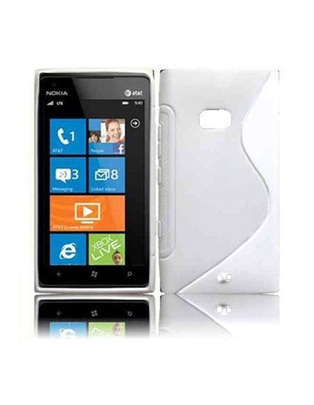 CUSTODIA GEL TPU SILICONE DOUBLE per NOKIA LUMIA 900 COLORE BIANCO-TRASPARENTE