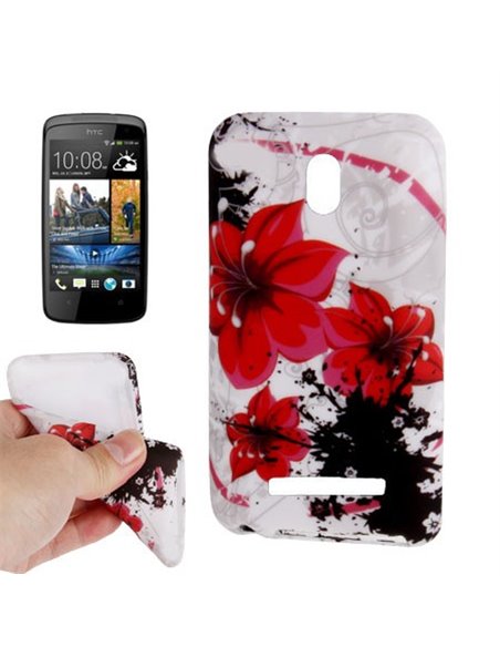 CUSTODIA GEL TPU SILICONE per HTC DESIRE 500 FANTASIA FIORI ROSSI SU SFONDO BIANCO