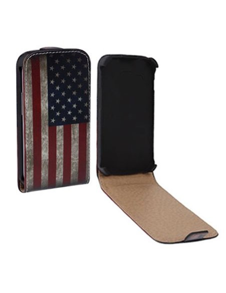 CUSTODIA FLIP VERTICALE SLIM PELLE per LG OPTIMUS L5, E610, E612 FANTASIA BANDIERA USA ANTICATA