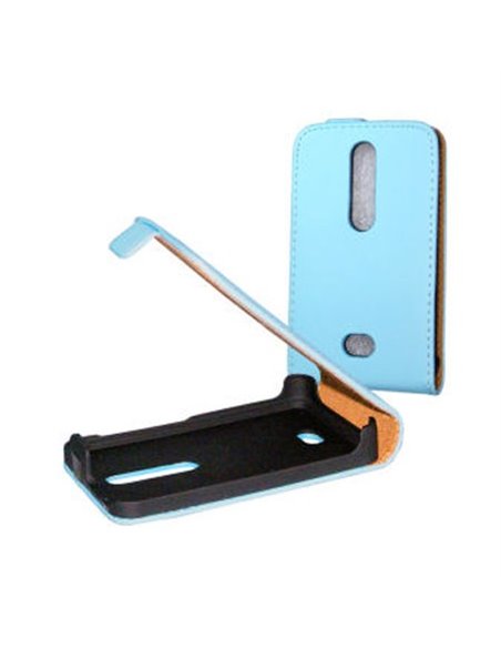 CUSTODIA FLIP VERTICALE SLIM PELLE per NOKIA ASHA 501 COLORE AZZURRO