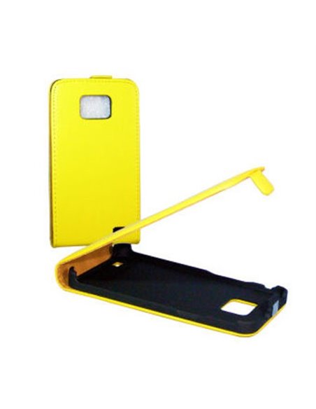 CUSTODIA FLIP VERTICALE SLIM PELLE per SAMSUNG I9100 GALAXY S2, I9105 GALAXY S2 PLUS COLORE GIALLO