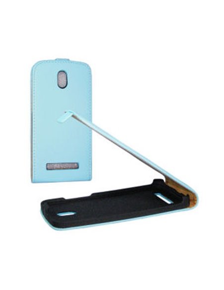 CUSTODIA FLIP VERTICALE SLIM PELLE per HTC DESIRE 500 COLORE AZZURRO