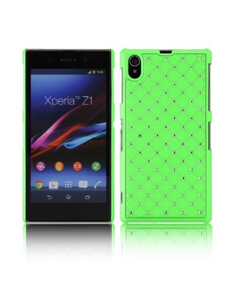 CUSTODIA BACK RIGIDA CON BRILLANTINI per SONY XPERIA Z1, L39H, C6902, C6903, C6906, C6943, HONAMI COLORE VERDE