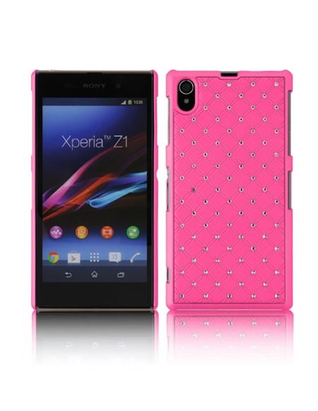 CUSTODIA BACK RIGIDA CON BRILLANTINI per SONY XPERIA Z1, L39H, C6902, C6903, C6906, C6943, HONAMI COLORE ROSA