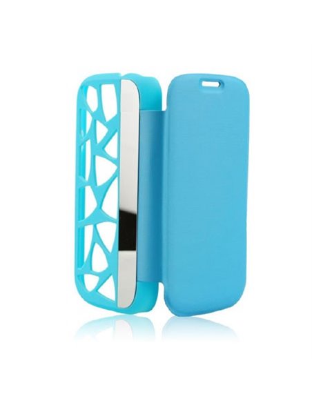 CUSTODIA FLIP ORIZZONTALE per APPLE IPHONE 5, 5S CON PARTE POSTERIORE FORATA E SPECCHIETTO LATERALE COLORE AZZURRO