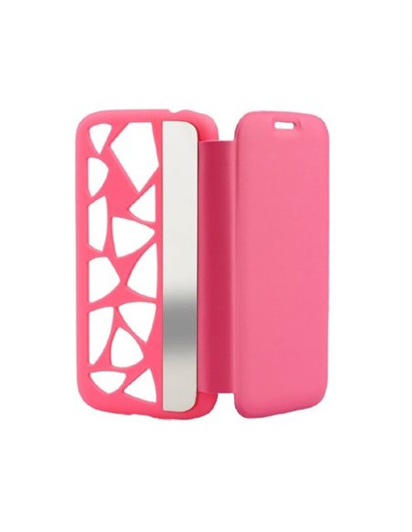 CUSTODIA FLIP ORIZZONTALE per SAMSUNG I9500 GALAXY S4 CON PARTE POSTERIORE FORATA E SPECCHIETTO LATERALE COLORE ROSA