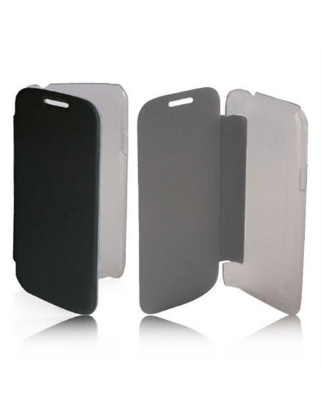 CUSTODIA FLIP ORIZZONTALE PELLE per SAMSUNG I8260 GALAXY CORE, I8262 COLORE NERO CON PARTE POSTERIORE RIGIDA TRASPARENTE