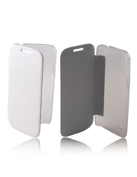 CUSTODIA FLIP ORIZZONTALE PELLE per SAMSUNG S6310 GALAXY YOUNG, S6312 COLORE BIANCO CON PARTE POSTERIORE RIGIDA TRASPARENTE