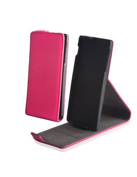 CUSTODIA FLIP VERTICALE SLIM PELLE RUVIDA per SAMSUNG I8260 GALAXY CORE, I8262 GALAXY CORE DUOS CON STAND COLORE ROSA