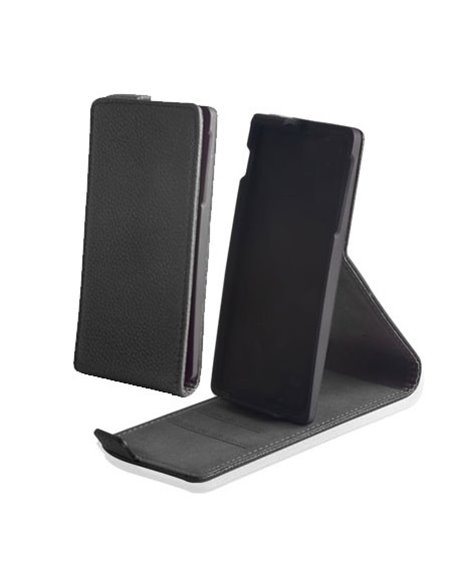 CUSTODIA FLIP VERTICALE SLIM PELLE RUVIDA per SAMSUNG GALAXY NOTE 3, N9000, N9002, N9005 CON STAND COLORE NERO