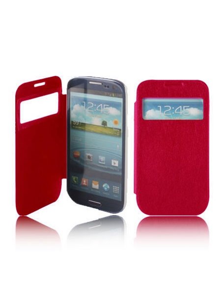 CUSTODIA FLIP ORIZZONTALE per SAMSUNG I8260 GALAXY CORE CON FINESTRA IDENTIFICATIVO CHIAMANTE ROSSO EFFETTO CROSS