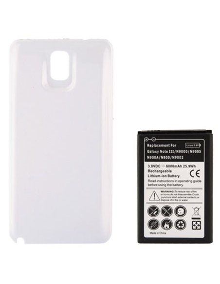 BATTERIA 6800 mAh + COVER COLORE BIANCO per SAMSUNG GALAXY NOTE 3, N9000, N9002, N9005