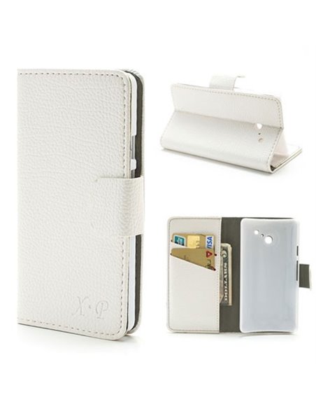 CUSTODIA FLIP ORIZZONTALE PELLE RUVIDA per HUAWEI ASCEND D2 CON STAND E TASCHE PORTA CARTE COLORE BIANCO