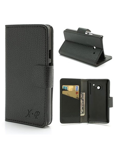CUSTODIA FLIP ORIZZONTALE PELLE RUVIDA per HUAWEI ASCEND D2 CON STAND E TASCHE PORTA CARTE COLORE NERO