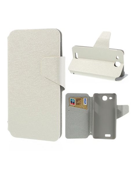 CUSTODIA FLIP ORIZZONTALE SLIM per ALCATEL ONE TOUCH 6033 IDOL ULTRA CON STAND E PORTA CARTE COLORE BIANCO EFFETTO CROSS