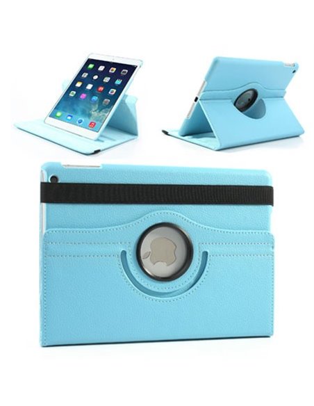 CUSTODIA BOOK ORIZZONTALE PELLE GIREVOLE per APPLE IPAD AIR, IPAD 5 CON STAND COLORE AZZURRO