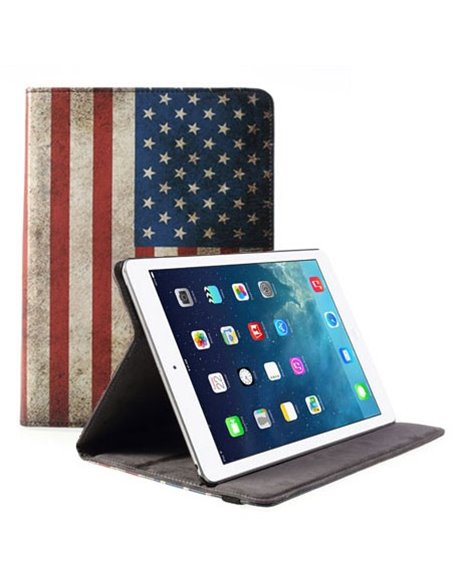 CUSTODIA BOOK ORIZZONTALE PELLE per APPLE IPAD AIR, IPAD 5 CON STAND FANTASIA BANDIERA USA ANTICATA