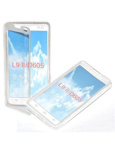 CUSTODIA GEL TPU SILICONE FLIP BOOK TOUCH SCREEN per LG OPTIMUS L9 II, D605 COLORE BIANCO TRASPARENTE