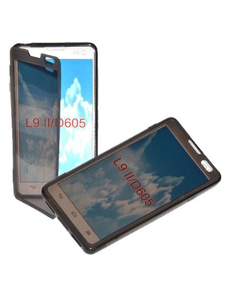 CUSTODIA GEL TPU SILICONE FLIP BOOK TOUCH SCREEN per LG OPTIMUS L9 II, D605 COLORE NERO TRASPARENTE