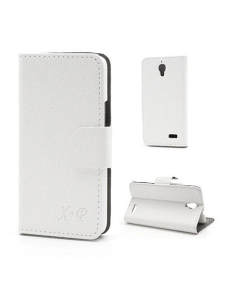 CUSTODIA FLIP ORIZZONTAL1E PELLE RUVIDA per ALCATEL ONE TOUCH IDOL 6030 CON STAND COLORE BIANCO