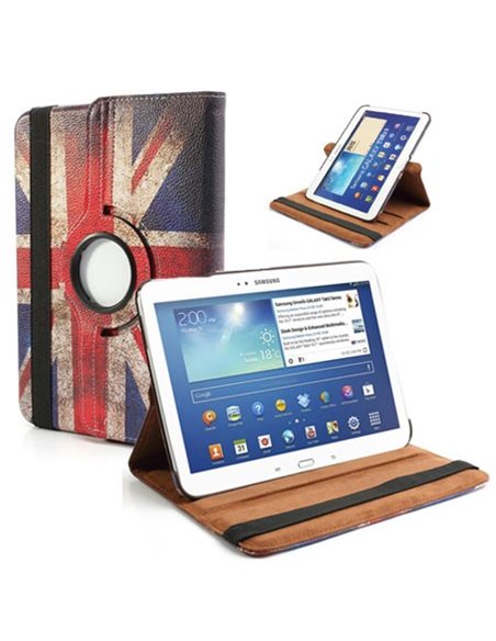 CUSTODIA BOOK PELLE GIREVOLE per SAMSUNG P5200 GALAXY TAB 3 10.1, P5210, 10.1' POLLICI FANTASIA BANDIERA UK ANTICATA