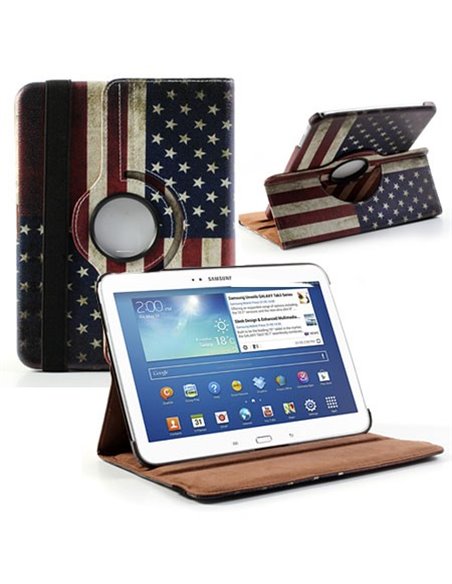 CUSTODIA BOOK PELLE GIREVOLE per SAMSUNG P5200 GALAXY TAB 3 10.1, P5210, 10.1' POLLICI FANTASIA BANDIERA USA ANTICATA