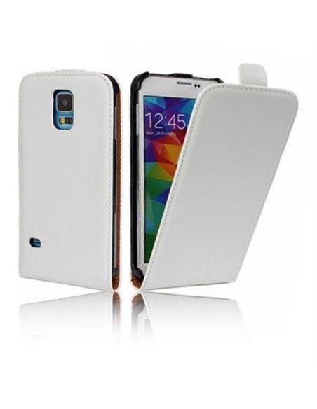 CUSTODIA FLIP VERTICALE SLIM SIMILPELLE per SAMSUNG G900F GALAXY S5, GALAXY S5 NEO G903F, GALAXY S5 PLUS COLORE BIANCO